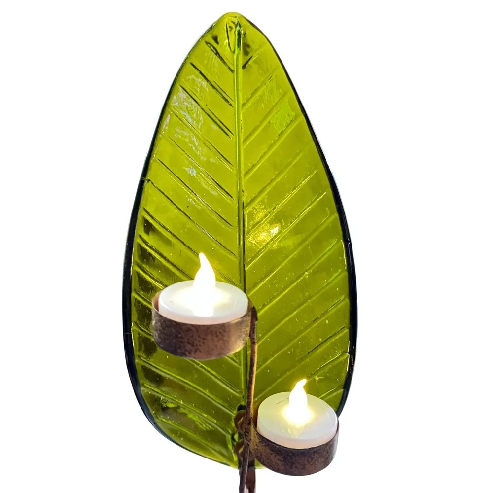 Glass Leaf Votive Candle Holder Set 20